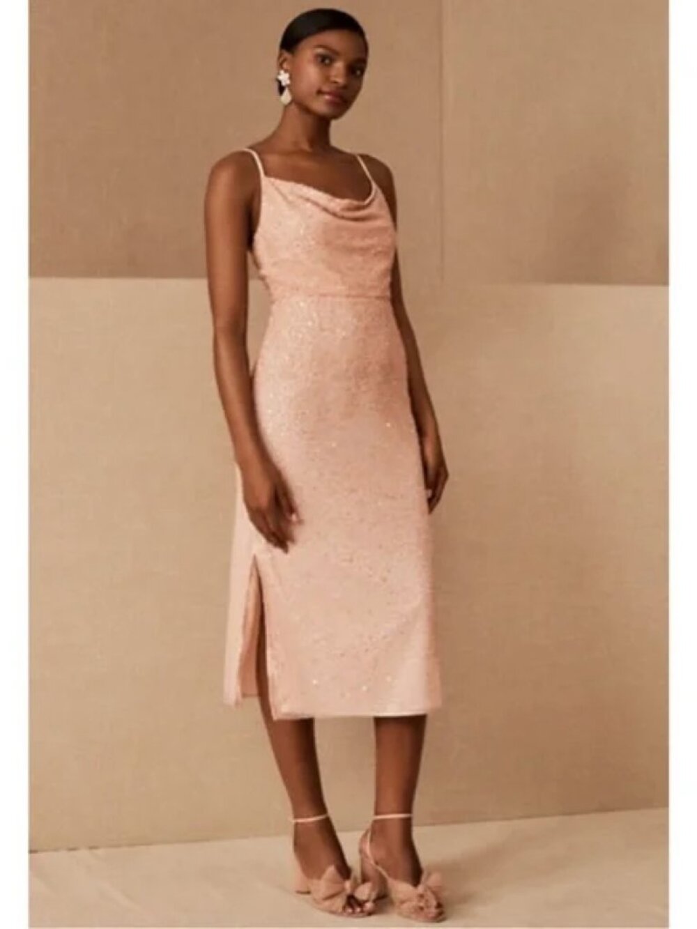 NWOT Forever That Girl Dunne Midi Dress Pink Blush Sequin Wedding Beaded 0
